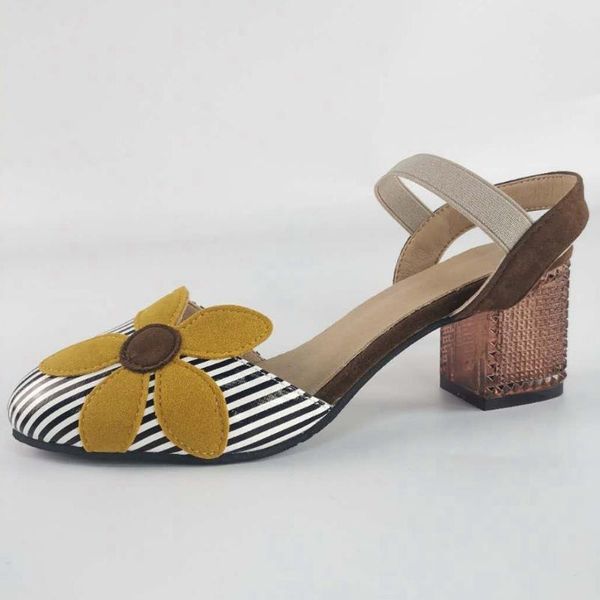 

summer elegant slip-on heeled shoes women sweet date flower sandals high heels, Black