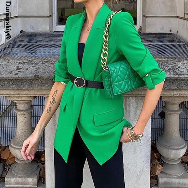 

women's suits & blazers fashion casual loose notched women elegant green rollable sleeve jackets spring pockets straight ladies, White;black