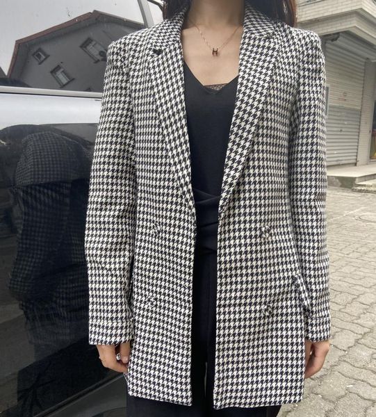 

women's suits & blazers sra beleza women plaid blazer jacket female notched collar double breasted chic office lady casual fashion loos, White;black