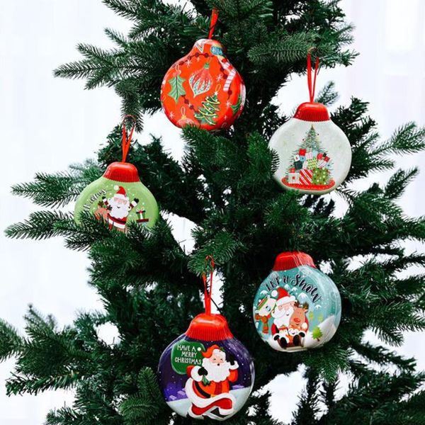 

christmas decorations 1pcs tinplate round candy box cookies container hanging decoration gift decor tin cookie jar