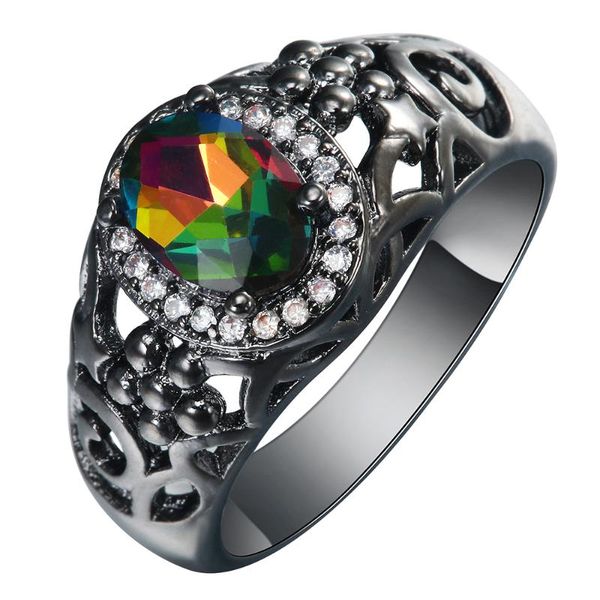 

wedding rings hainon vintage black gold color promise flower design jewelry gift princess cubic zircon engagement ring for women, Slivery;golden