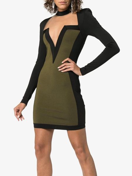 

casual dresses elegant women green v neck long sleeve bodycon mini bandage dress wholesale, Black;gray