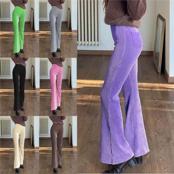 

vintage solid corduroy flare bell womens capris bottom office spring fall casual high waist trousers girls fashion streetwear, Black;white