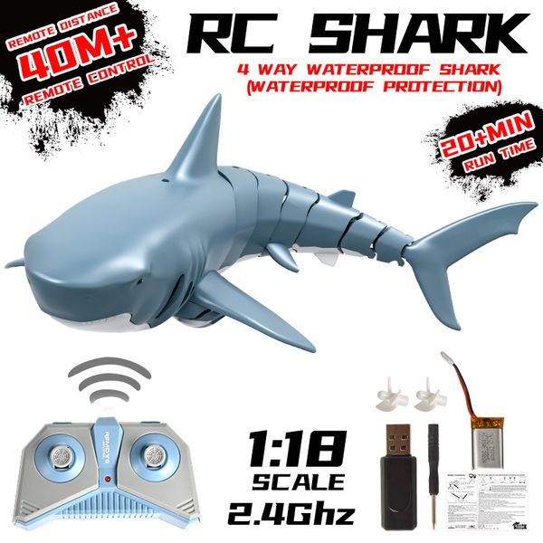 Elettronica Robots2.4G RC Shark Fish Boat Robot Radio Simulazione Impermeabile Modello Elettronico Telecomando Nuoto Giocattoli Animali