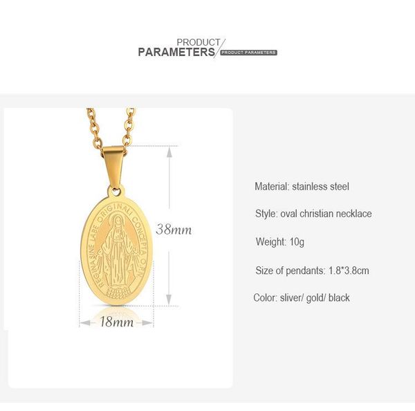 

stainless steel virgin mary medal charm pendant metal medallion medallas religiosas jewelry wholesale 10pcs necklaces, Silver