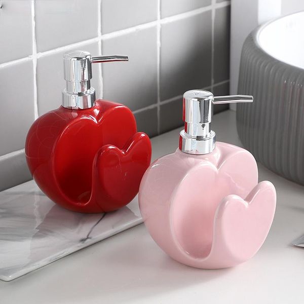 

liquid soap dispenser creative heart-shaped dual-purpose ceramic emulsion bottle with sponge seat household bathroom accessories