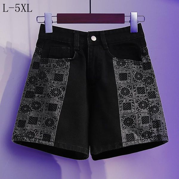 

plus size pants summer jeans women high waist short denim loose casual pant oversized mujer femme trousers 2021, Black