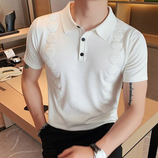 

transparent white men s street polo shirt comfortable classic fashion daily travel work party, White;black