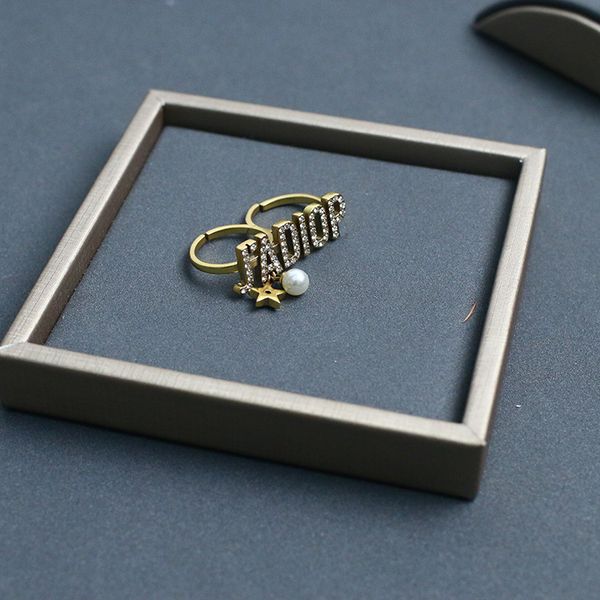 

letter ring women's net red brass pearl two in one ring, Golden;silver