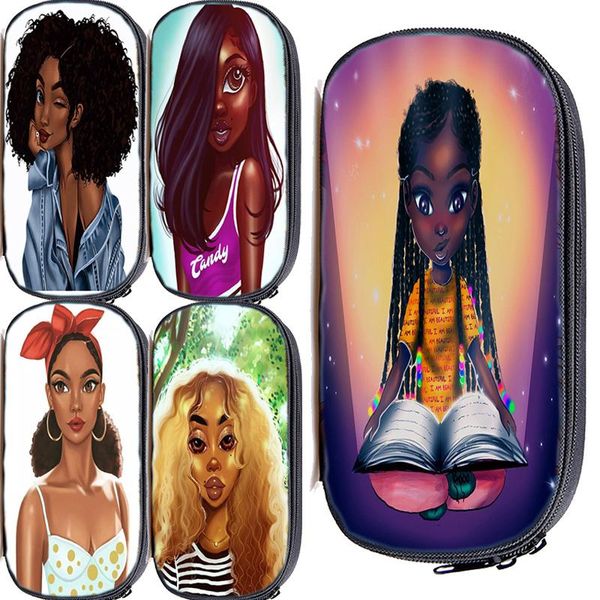 

cosmetic bags & cases trendy afro lady girl makeup bag black children cartoon pencil case fashion school supplies stationery