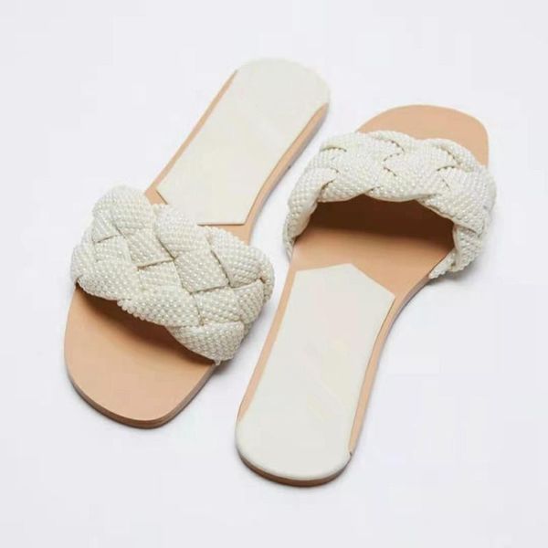 

slippers string bead soft shoes slipers women slides comfort 2021 flat basic pu microfiber scandals concise rubber, Black