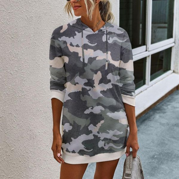

casual dresses autumn basic hooded dress sweatshirts women korean fashion camouflage hoodies outwear plus size pullovers##g, Black;gray