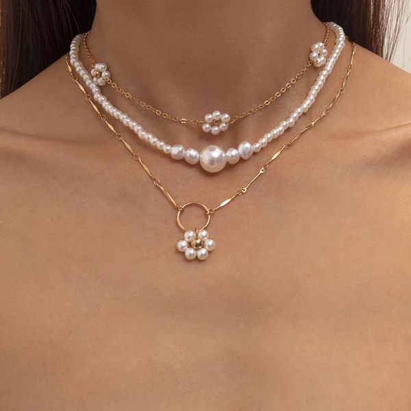 

pendant necklaces elegant white simulated pearl choker necklace gold color flower wedding gifts for women girl fashion jewelry, Silver