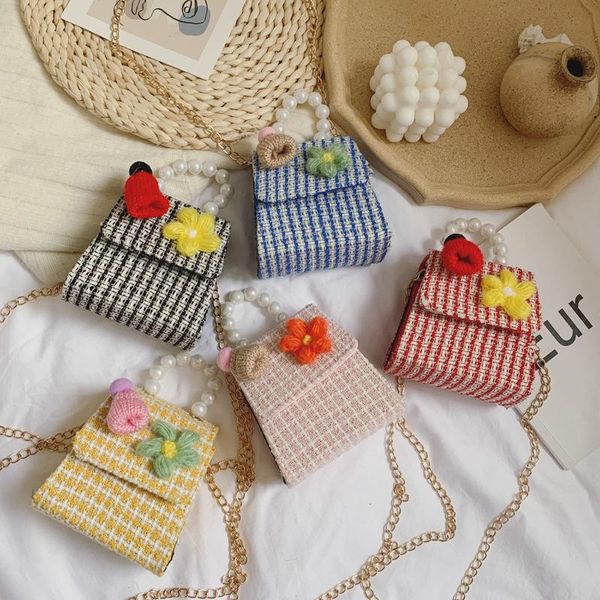 

raged sheep 2021 winter fashion cute flower pearl shoulder small kids purses children accessories crossbody bags handbag purse, White