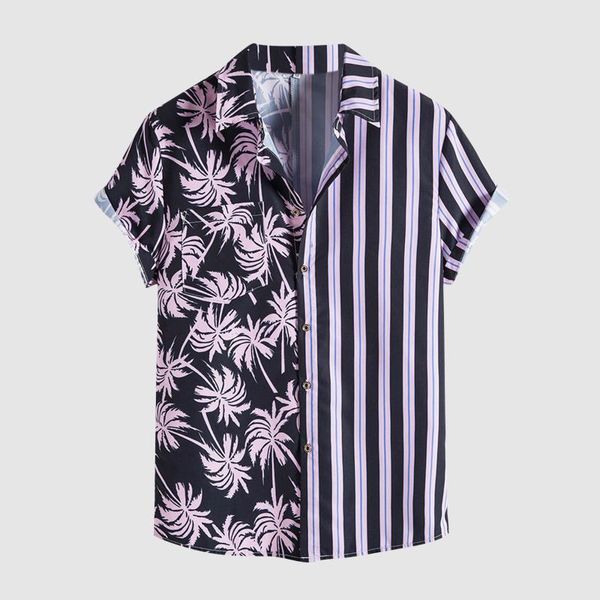 Мужские повседневные рубашки 2021 летняя ладонь полоса для печати мужская гавайская рубашка с коротким рукавом большие американские размеры пляжа одежда мода хип-хоп поворот