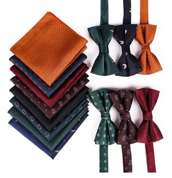 

bow ties ricnais classic print men's bowtie&pocket square polyester suit business formal occasions wedding accessories casual gift set, Black;gray