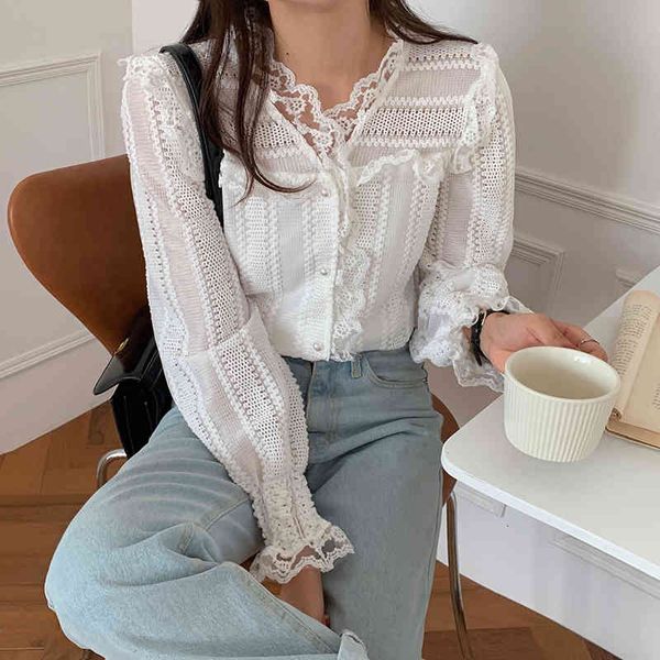 

women's tanks & camis spring lace blouse v neck collar white corset to wear out long lantern sleeve beaded streetwear shirts