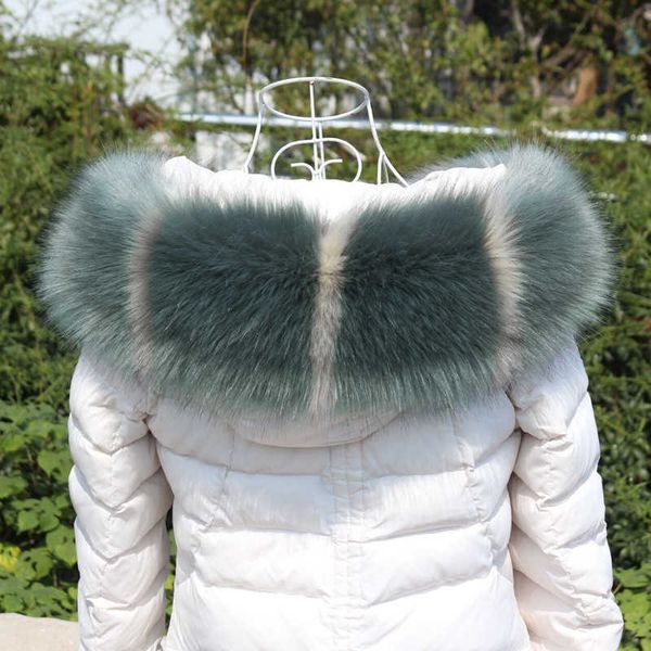 

qearlstar 2020 new fur collar faux raccoon fox fur luxury women men kids scarf coat hood decor clothing accessories wraps fy502 h0923, Silver