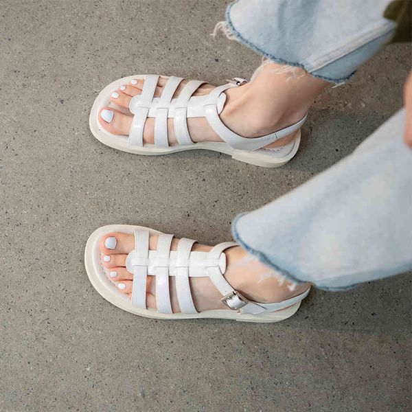 

slippers women's sandals fashion leather buckles gladiator platform casual heels thick summerhollow shoes out all-match roman 3pz1, Black