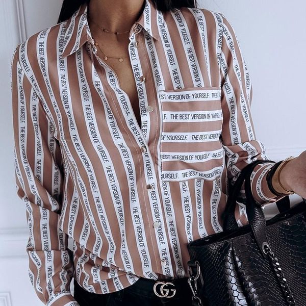 

women's blouses & shirts beforw women summer letter printing shirt fashion casual chic v-neck button long-sleeved striped retro, White