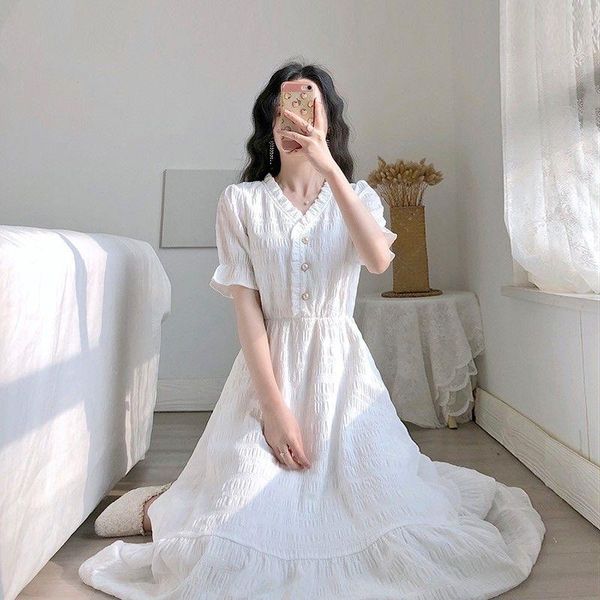 

casual dresses dress women pure color summer arrival ruffles retro vintage elegant ladies midi maxi romance simple trendy ulzzang soft chic, Black;gray