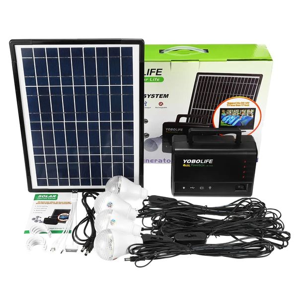 10W Solar Power Panel Generator Speicher LED-Licht USB-Ladegerät Home Outdoor System Kit
