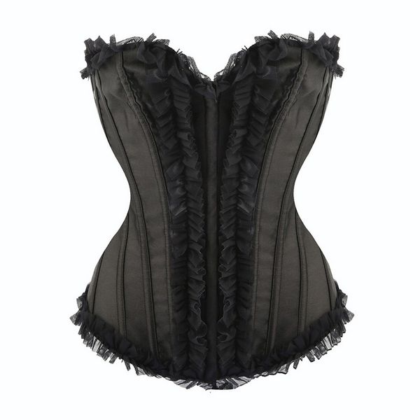 Kadın Dantel Fırfır Trim Moda Overstust Corset 2022 APLITES BÜYÜK BENİ İLİÇ KIRMIZI KIRMIZI KORDA KORSETİMİ SİYAH S-3XL Gotik Parti Dans Tops