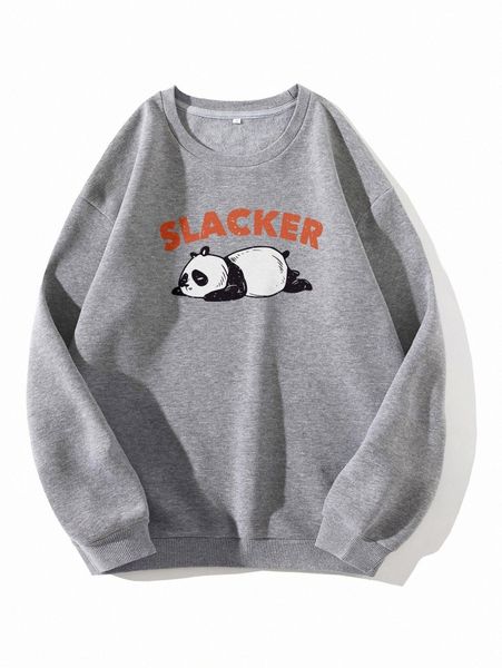 

letter & panda print thermal pullover 93nh#, White;black
