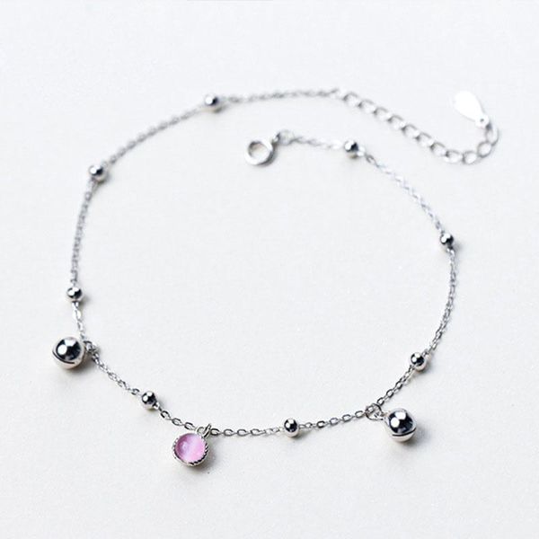 

anklets 2021 pink crystal bell 925 sterling silver anklet, Red;blue