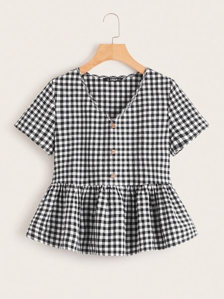 

button front plaid smocked 72vr#, White