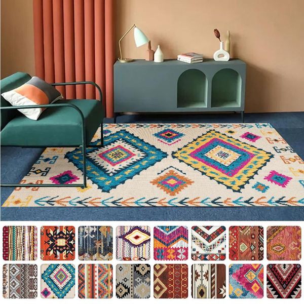 

carpets bohemian carpet hand woven cotton linen bedside anti-slip rug for living room geometric floor mat bedroom home decor
