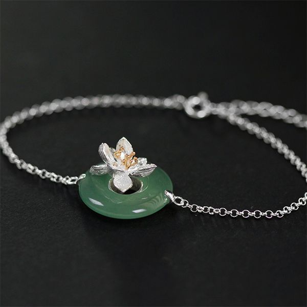 INATURE Bracciale con fiore di loto in pietra naturale Gioielli in argento sterling 925 da donna