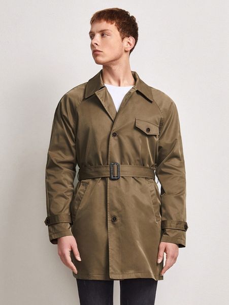 

men 1pc raglan sleeve slant pockets belted trench coat y5jr#, Black;brown
