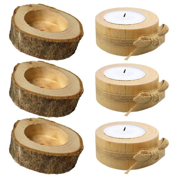 

6pcs fashion bark design candlesticks wooden candle holders home deskdecors candles
