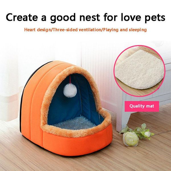 

kennels & pens pet dog cat bed puppy house with toy ball warm soft cushion kennel castle ud88