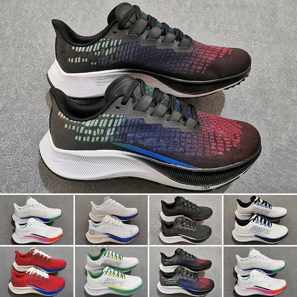 

zoom knit pegasus 37 men women running shoes turbo trainers black vast wolf grey white punch particle rose london sneakers tag, White;red
