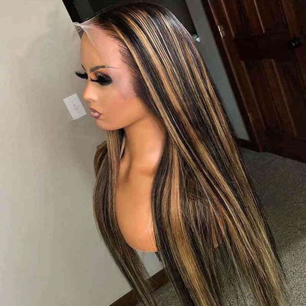 

1b/27 mix color silky straight human brazilian virgin hair 13x4 lace front wigs, Black;brown