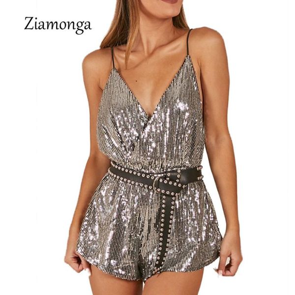 

women's jumpsuits & rompers ziamonga sequined jumpsuit fashion summer sleeveless sparkly playsuit feminino clubwear shorts women bodysu, Black;white