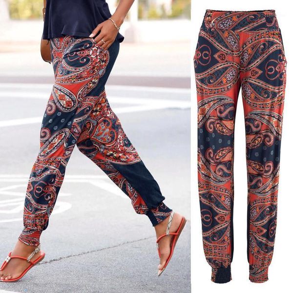 

women's pants & capris sagace lady holiday high waist boho wide leg 2021 vintage printing easy trousers long beach pockets, Black;white