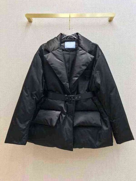 

fashion brand series autumn and winter triangle lapel big pocket belt design jacket down jacket 211221, Black
