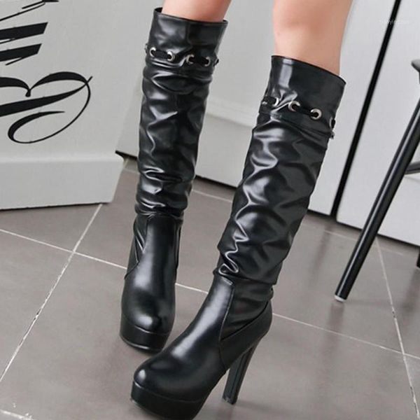 

boots super high heel platform elegant lady winter women knee shoes female1, Black