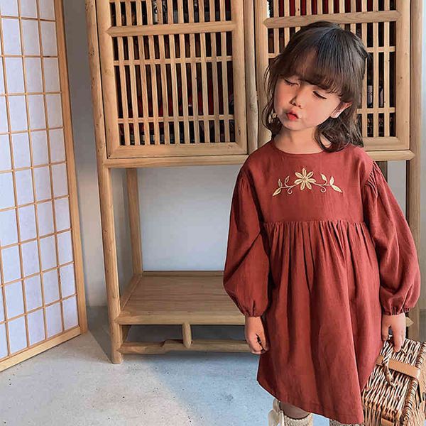 

cute embroidered girl dress spring autumn children's fashion round neck casual baby 210515, Red;yellow