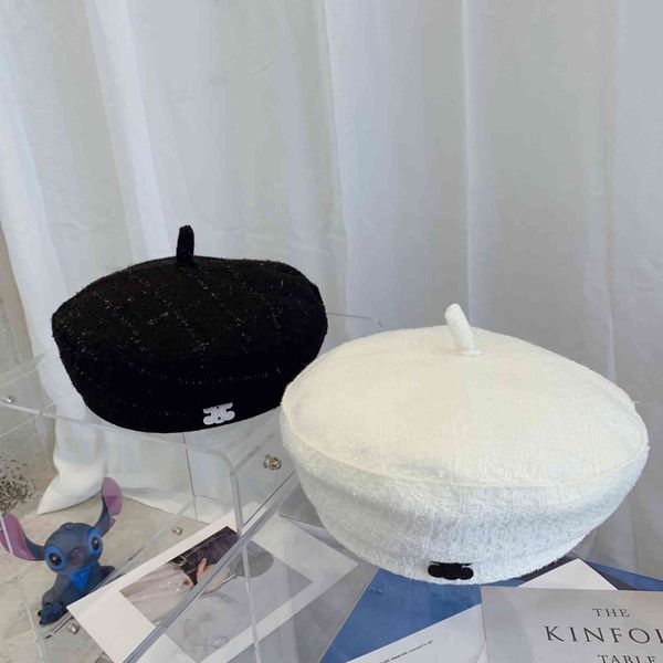 

brand cap black white simple designer berets womens letter luxury tweed painter hat beret lady outdoor travel warm winte, Blue;gray