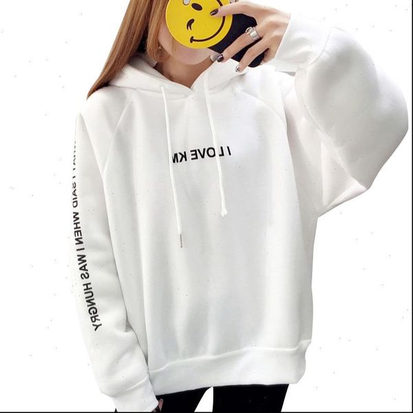 

fashion harajuku letters printing womens hoodies casual hooded pullover autumn thick loose female thicken coat, Black