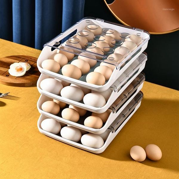 

storage bottles & jars 21 grid egg rack holder automatic rolling container stackable tray kitchen fridge box