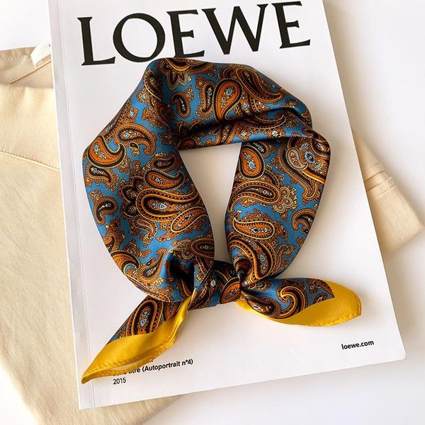 

scarves 2021 100% silk scarf bandana women square small wrap kerchief mulberry spring fashion hijab shawls 70cm, Blue;gray