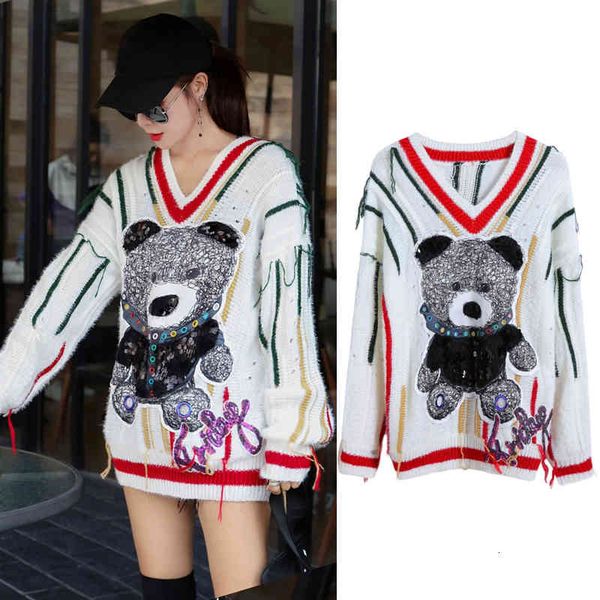 

women's sweaters autumn v neck long sleeve sweater for women hand winter work hollow sequins out of cartoons pullovers knitting 5ku3, White;black