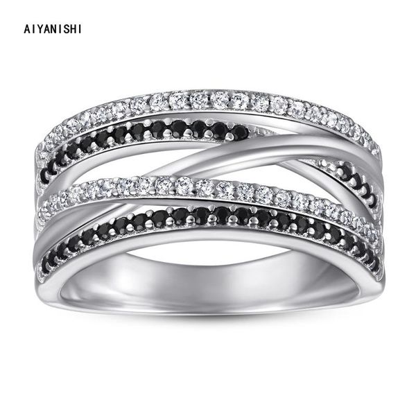 

cluster rings aiyanishi 925 sterling silver band ring for women multiple row shiny office lady versatile finger, Golden;silver