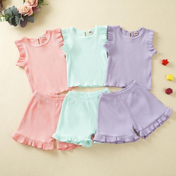 

clothing sets 2t-6t summer toddler infant baby boys girls clothes solid ribbed t-shirt short baby's, White