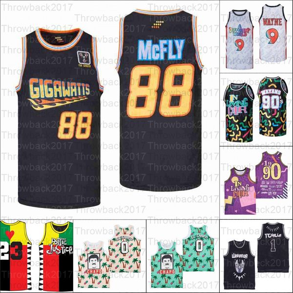 

basketball jerseys movie tv 90# in living color wayans 9 different world wayne poetic justice 0# el chapo greenery back to the future, Black